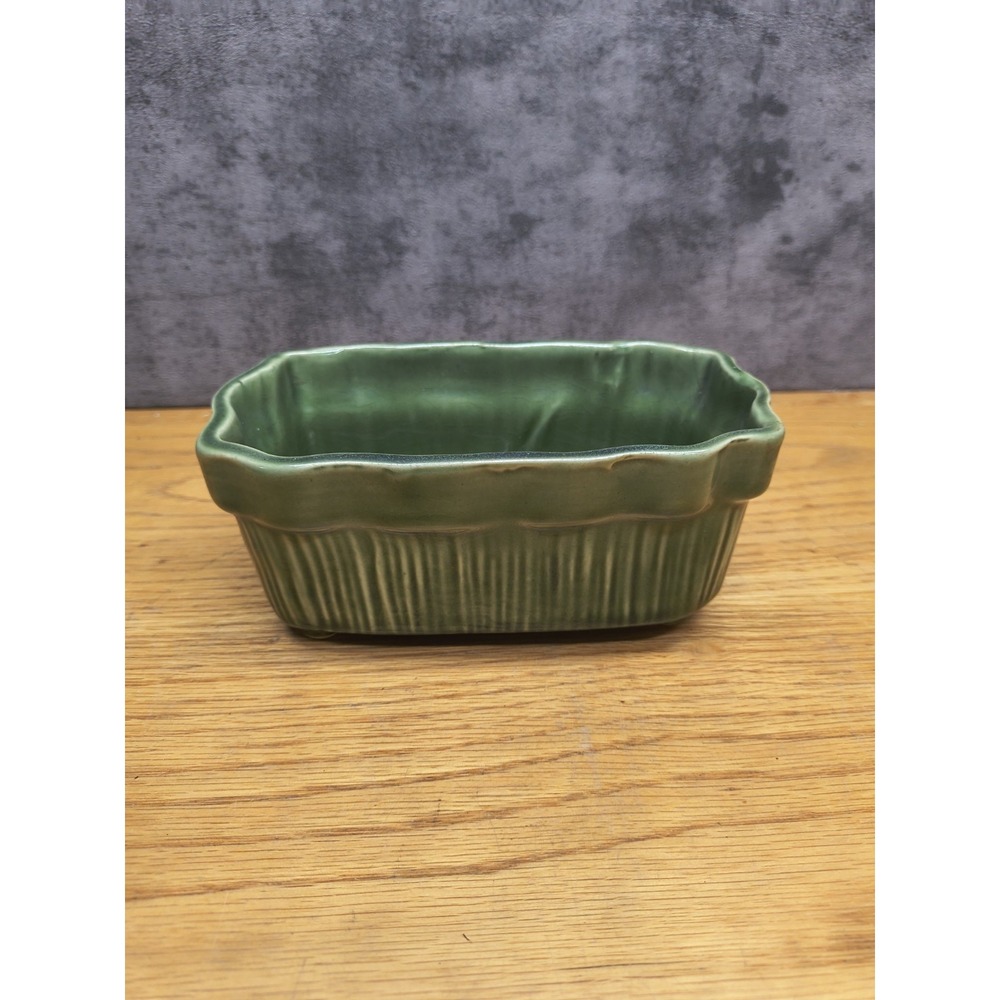 McCoy Vintage Artisan Pottery Planter, J4, Brush Texture Green